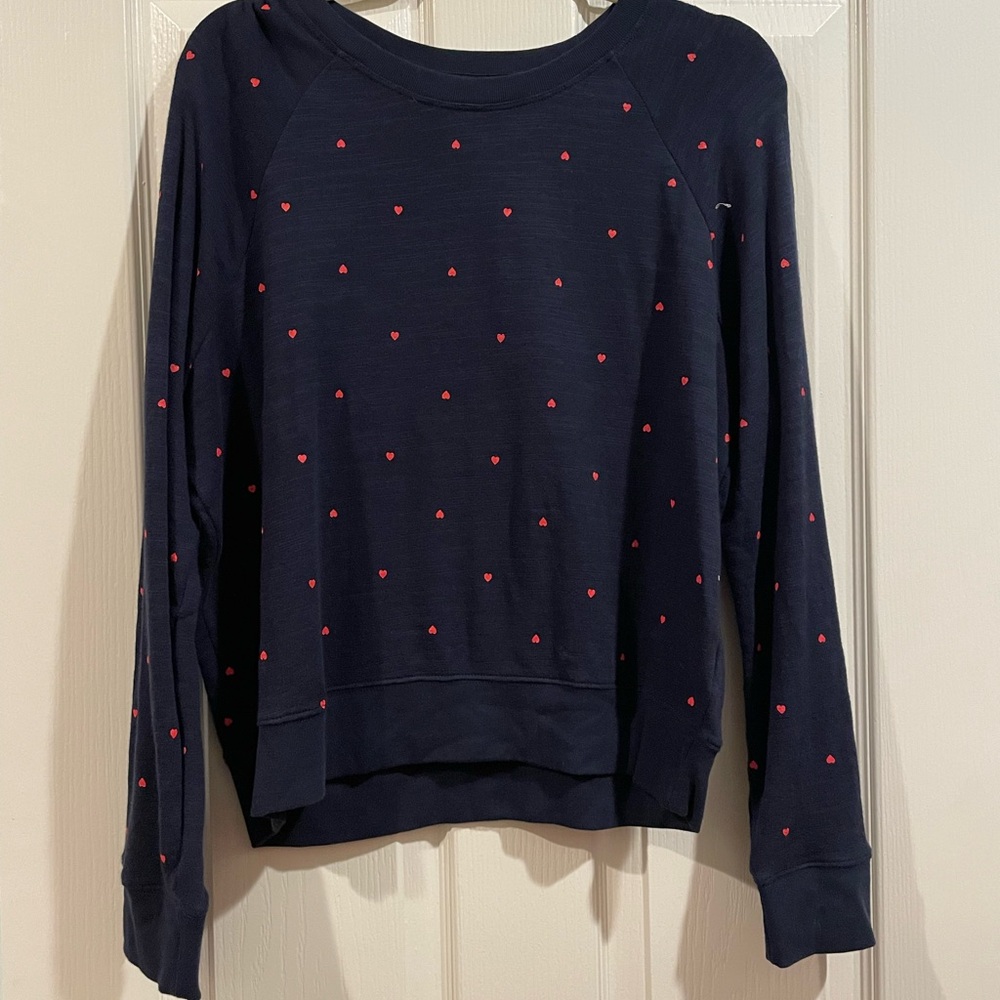 J. Crew Navy Fleece with Red Heart Accents